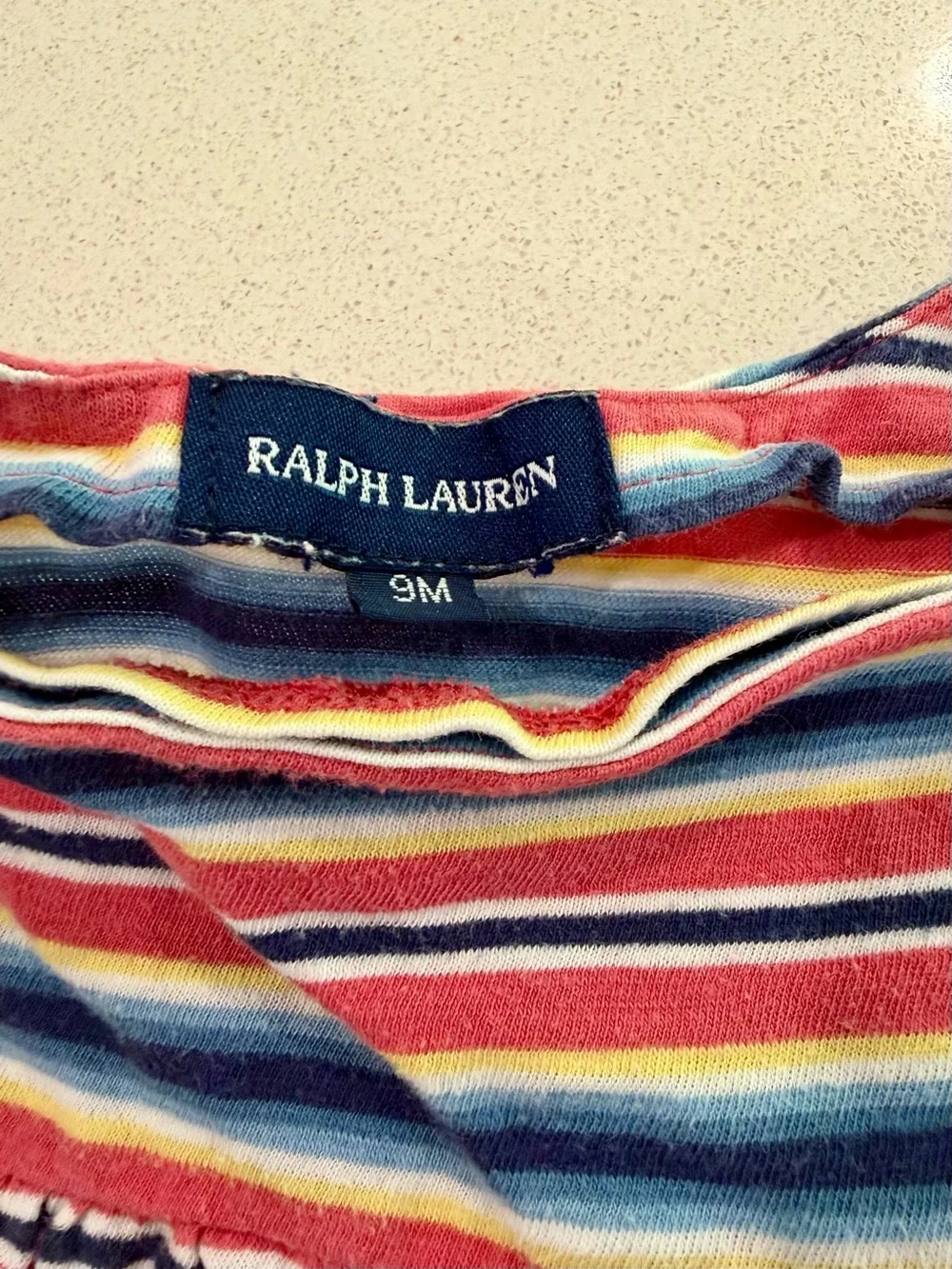 Ralph Lauren Red, Navy & Cream Striped Short-Sleeve Baby Top